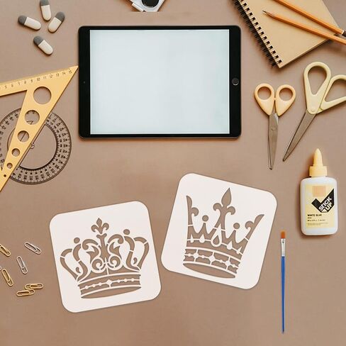 FINGERINSPIRE 9Pcs Crown Painting Stencil with Brush,5.9x5.9inch Queens Princess Art Stencils Reusable King Crown Template Plastic Drawing Stencils for Painting on Wood Wall Floor Fabric in Kuwait