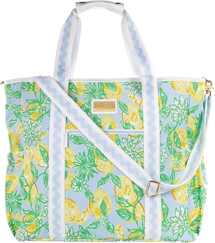 Lilly Pulitzer Yellow Picnic and Beach Cooler, Insulated Cooler Bag with Adjustable Shoulder Strap and Zippered Top, Large Soft Cooler for Groceries or Travel, Tropical Oasis in Saudi Arabia