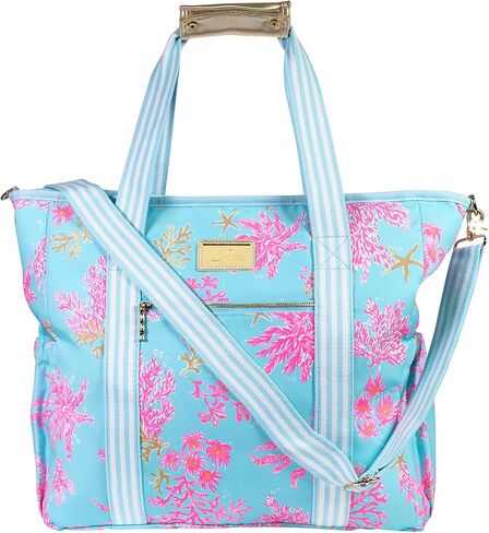 Lilly Pulitzer Yellow Picnic and Beach Cooler, Insulated Cooler Bag with Adjustable Shoulder Strap and Zippered Top, Large Soft Cooler for Groceries or Travel, Tropical Oasis in Saudi Arabia