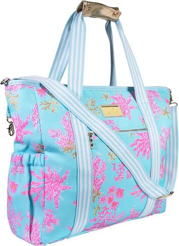 Lilly Pulitzer Yellow Picnic and Beach Cooler, Insulated Cooler Bag with Adjustable Shoulder Strap and Zippered Top, Large Soft Cooler for Groceries or Travel, Tropical Oasis in Saudi Arabia