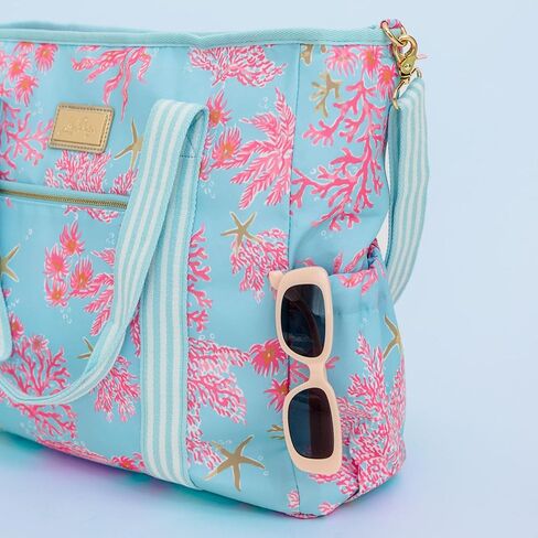 Lilly Pulitzer Yellow Picnic and Beach Cooler, Insulated Cooler Bag with Adjustable Shoulder Strap and Zippered Top, Large Soft Cooler for Groceries or Travel, Tropical Oasis in Saudi Arabia