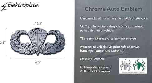Elektroplate Officially Licensed United States Army Parachute OEM Chrome Emblem for Cars, Trucks, and All Auto | Universal Fit at 4.0" x 2.1" | Weatherproof in Saudi Arabia