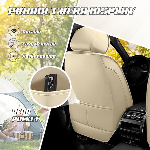 Car Seat Covers Fit for Cadillac DTS 2000-2026, Stylish Sport Seat Covers, Waterproof Wear-Resistant Premium Nappa Leather Car Seat Cover.(2 Pcs Front with Pillow/Beige) in Kuwait