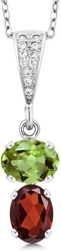 قلادة من الفضة الإسترلينية Gem Stone King من الفضة الإسترلينية عيار 925 والياقوت الأحمر والتوباز الصوفي والسترين الأصفر للنساء (2.62 قيراط، أحجار كريمة، بيضاوية 8 × 6 مم، مع سلسلة 18 بوصة) in Kuwait