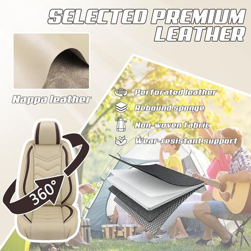 Car Seat Covers Fit for Cadillac DTS 2000-2026, Stylish Sport Seat Covers, Waterproof Wear-Resistant Premium Nappa Leather Car Seat Cover.(2 Pcs Front with Pillow/Beige) in Kuwait