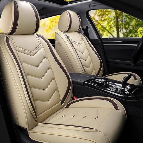Car Seat Covers Fit for Cadillac DTS 2000-2026, Stylish Sport Seat Covers, Waterproof Wear-Resistant Premium Nappa Leather Car Seat Cover.(2 Pcs Front with Pillow/Beige) in Kuwait