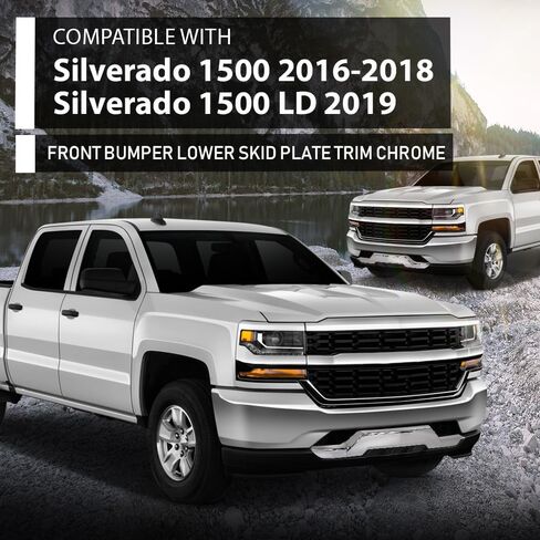 G-PLUS المصد الأمامي السفلي لوحة انزلاقية من الكروم متوافقة مع Chevy Silverado 1500 2016 2017 2018، Fit Chevy Silverado 1500 LD 2019 GM1044128، 23243083 فضي in Saudi Arabia