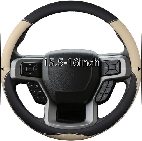 غطاء عجلة القيادة من جلد نابا لسيارة Ford F150/F250/F350، مقبض عجلة قيادة الشاحنة 15.5-16 بوصة، مسامي ومضاد للانزلاق، ملحقات شبه سيارة ممتازة (أسود) in Kuwait