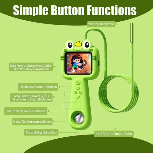 Borescope Camera with Light for Kids - STEM Science Educational Toy for 4-10 12Years Old, Educational Boys Girls Birthday Gift, Snake Scope Camera for Outdoor Camping Nature Exploration (Green) in Saudi Arabia