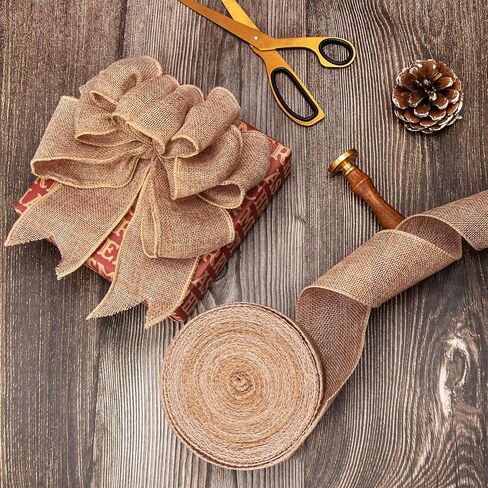 Natural Burlap Ribbon with Reinforced Wired Edge - 1-1/2 Inch Wide, 10 Yard Long for Decorative Bows, Wreath Making in Saudi Arabia