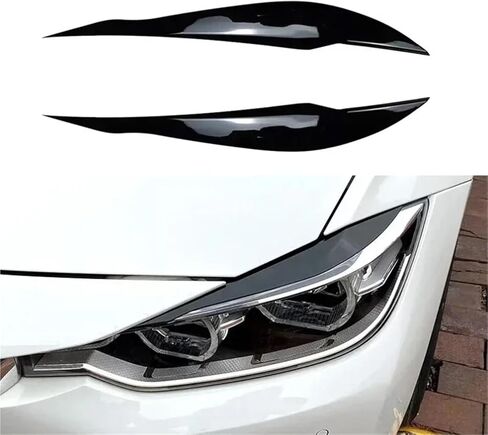 2pcs Car Headlight Eye Lid Covers ABS Carbon Headlight Lamp Eyebrows Trim Stickers Compatible For BMW 3 Series F30 F31 318i 320i 2012-2018(Gloss Black) in Saudi Arabia
