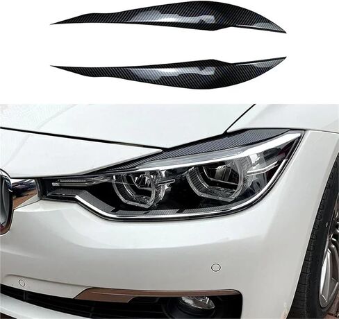 2pcs Car Headlight Eye Lid Covers ABS Carbon Headlight Lamp Eyebrows Trim Stickers Compatible For BMW 3 Series F30 F31 318i 320i 2012-2018(Gloss Black) in Saudi Arabia