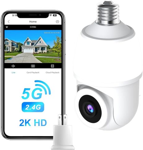 CiKiKWXO 2K Light Bulb Security Camera,Wireless Home Security WiFi Camera Indoor,Outdoor Camera with AI Motion Detection and Alarm,Two-Way Talk,Night Vision,TF Card & Cloud Storage,Works with Alexa in Kuwait