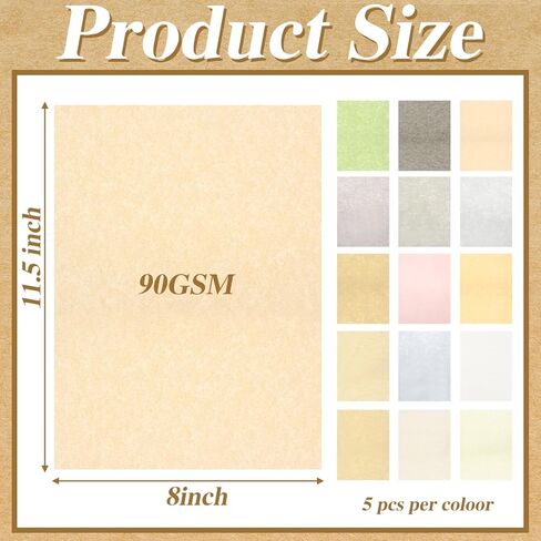 75 Sheets Parchment Paper A4 Size, 15 Pastel Colors (5 Sheets Each) - Premium Quality Texture Paper for Crafts, Scrapbooking, Card Making, DIY Projects, Invitations, Calligraphy(8.5x11 Inch) in Saudi Arabia