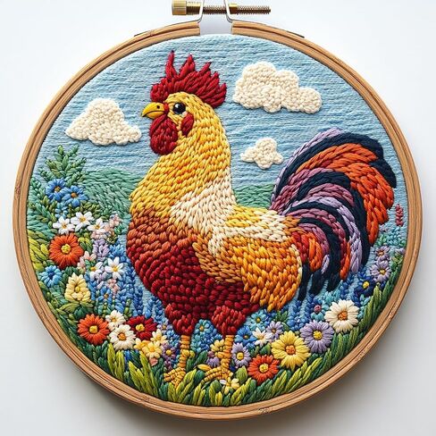 DIY Punch Needle Kits Rooster Easy for Beginners Punch Needle Embroidery Set with Hoop Stamped Pattern for Craft Lovers and Home Decor-4 in Saudi Arabia