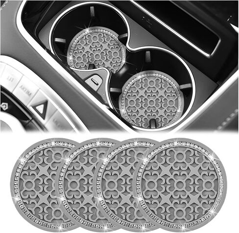 قاعدة حامل أكواب السيارة من بلينغ، 4 قطع مقاس 2.75 بوصة من حجر الراين الكريستالي المصنوع من السيليكون للمركبات، قاعدة حامل زجاجات مياه داخلية مضادة للانزلاق، عالمية لشاحنة SUV RV in Kuwait