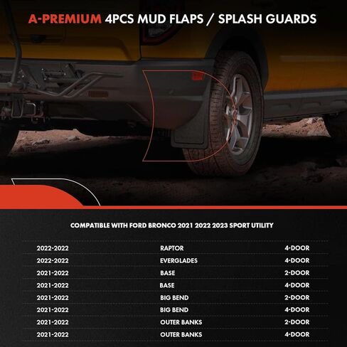 واقيات الطين الفاخرة من A-Premium متوافقة مع Ford Bronco Sport 2023-2021 [شاحنة ذات 4 أبواب]، بدون اللكم مطلوب، أسود شديد التحمل، أمامي وخلفي in Saudi Arabia