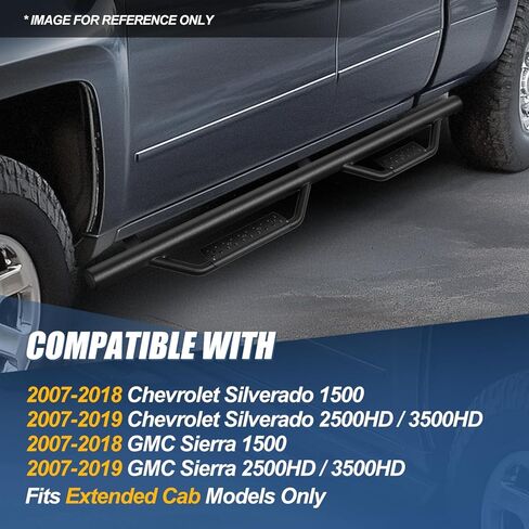 لوحات تشغيل Auto Dynasty Drop متوافقة مع 2007-2019 Silverado Sierra 1500 2500HD 3500HD كابينة ممتدة، أنابيب مستديرة من الفولاذ الطري قضيب جانبي للسكك الحديدية Nerf، قضبان خطوة مطلية بمسحوق أسود in Saudi Arabia