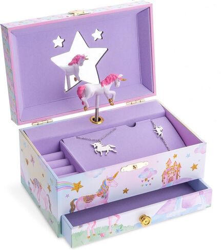 Jewelkeeper Jewelry Box for Girls with Drawer - Spinning Unicorn Doll to The Beautiful Dreamer Tune Music Box - Little Girls' Jewelry Set Includes Unicorn Bracelet and Necklace - 5Dx7Wx4H Inches in Saudi Arabia