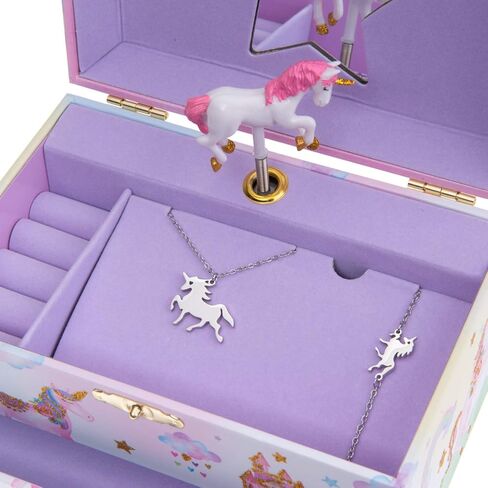 Jewelkeeper Jewelry Box for Girls with Drawer - Spinning Unicorn Doll to The Beautiful Dreamer Tune Music Box - Little Girls' Jewelry Set Includes Unicorn Bracelet and Necklace - 5Dx7Wx4H Inches in Saudi Arabia