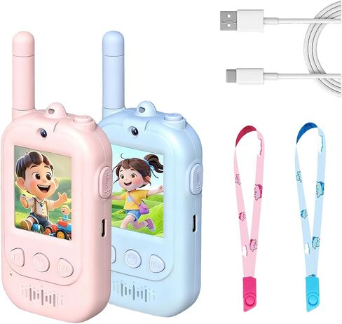Video walkie talkies for Kids，Handheld 2 Pack Walkie talkies for Kids，Rechargeable Video walkie talkies， Indoor Outdoor Toys for Family Games, Outside, Camping,for Boys Girls Ages 3-12 (Blue/Pink). in Saudi Arabia