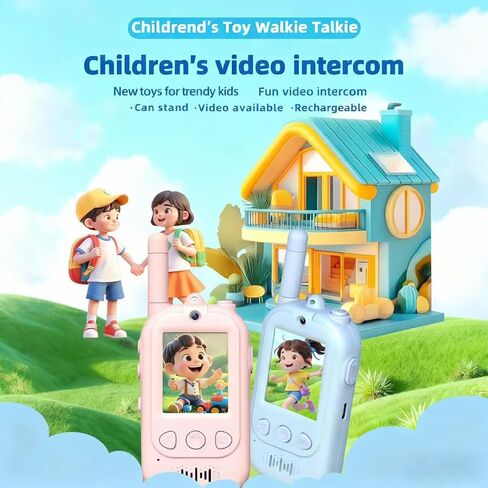 Video walkie talkies for Kids，Handheld 2 Pack Walkie talkies for Kids，Rechargeable Video walkie talkies， Indoor Outdoor Toys for Family Games, Outside, Camping,for Boys Girls Ages 3-12 (Blue/Pink). in Saudi Arabia