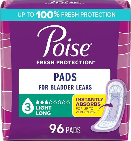 Poise Incontinence Pads & Postpartum Incontinence Pads, 3 Drop Light Absorbency, Regular Length, 30 Count, Packaging May Vary in Kuwait