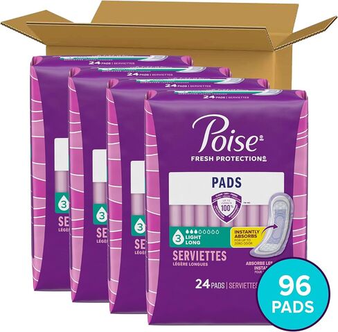 Poise Incontinence Pads & Postpartum Incontinence Pads, 3 Drop Light Absorbency, Regular Length, 30 Count, Packaging May Vary in Kuwait