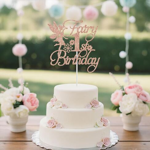 Rose Gold Floral Fairy 1st Birthday Cake Topper – Enchanted Fairy First Birthday & Baby Shower Party Decoration in Saudi Arabia