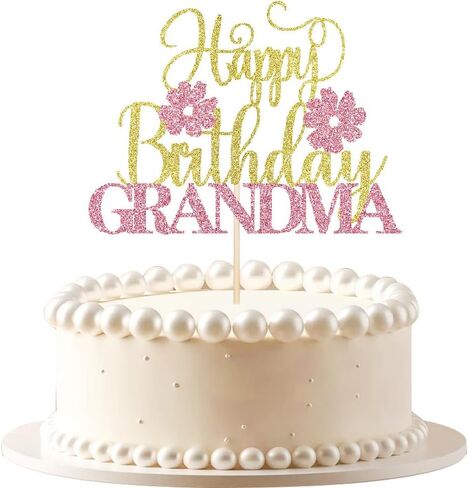 Grandma Happy Birthday Cake Topper,Gold pink Glitter Grandma/Granny Cake Decoration in Saudi Arabia