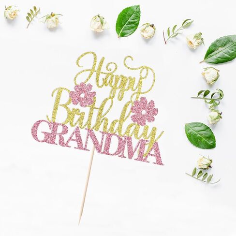 Grandma Happy Birthday Cake Topper,Gold pink Glitter Grandma/Granny Cake Decoration in Saudi Arabia