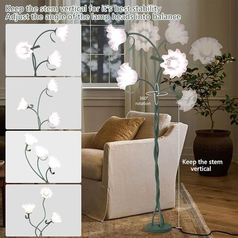 Vintage Flower Floor Lamp for Girls' Bedroom, Cute 3 Heads Floor Reading Light with Flexible Gooseneck, 3 Colors Modern Corner Standing Lamp with Lily for Living Room Office Home Decor, Bulbs Included in Saudi Arabia