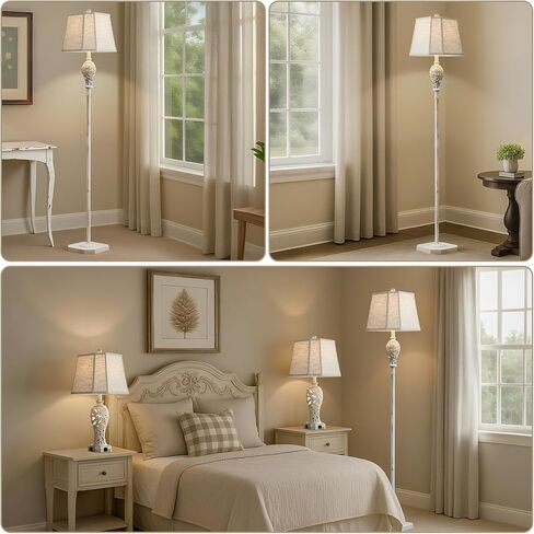 65'' Rustic Floor Lamp for Living Room with 2 Light Sources, Hollow Out Nightlight Resin Farmhouse Tall Standing Lamp for Bedroom Office Corner, Bulb Included (Wash White) in Saudi Arabia
