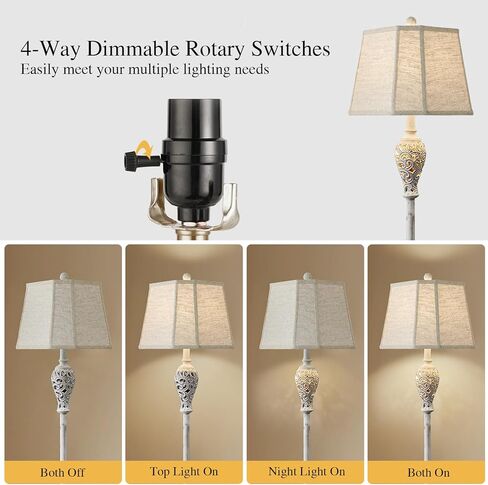 65'' Rustic Floor Lamp for Living Room with 2 Light Sources, Hollow Out Nightlight Resin Farmhouse Tall Standing Lamp for Bedroom Office Corner, Bulb Included (Wash White) in Saudi Arabia
