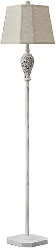 65'' Rustic Floor Lamp for Living Room with 2 Light Sources, Hollow Out Nightlight Resin Farmhouse Tall Standing Lamp for Bedroom Office Corner, Bulb Included (Wash White) in Saudi Arabia