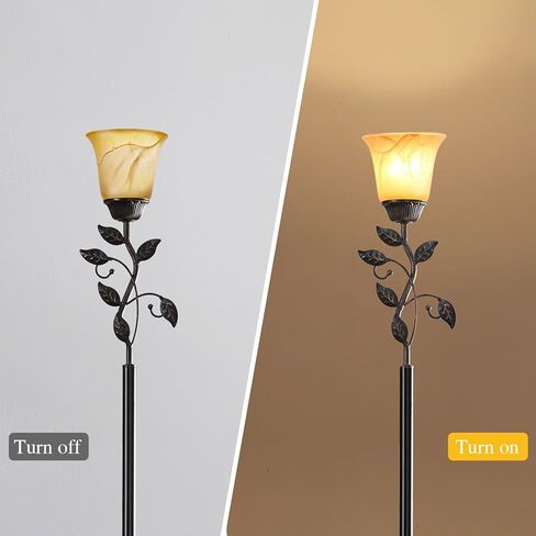 72" Flower Farmhouse Floor Lamp for Living Room, Unique Rustic Leaf Tall Standing Lamp with Amber Glass Shade and Traditional Foot Switch for Bedroom, Corner, Office, Bulb Included (Bronze) in Saudi Arabia