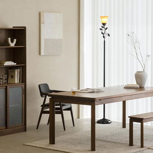72" Flower Farmhouse Floor Lamp for Living Room, Unique Rustic Leaf Tall Standing Lamp with Amber Glass Shade and Traditional Foot Switch for Bedroom, Corner, Office, Bulb Included (Bronze) in Saudi Arabia