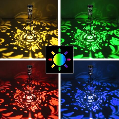 مصابيح أرضية تعمل بالطاقة الشمسية في الهواء الطلق RGB فراشة الإسقاط مصباح أرضي معدني لاسلكي مع حامل النبات، 42.48 بوصة حديقة ديكور مقاومة للماء، فناء، شرفة، ساحة، مسار، أسود، 2 حزمة in Saudi Arabia