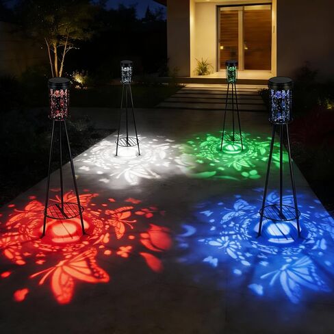 مصابيح أرضية تعمل بالطاقة الشمسية في الهواء الطلق RGB فراشة الإسقاط مصباح أرضي معدني لاسلكي مع حامل النبات، 42.48 بوصة حديقة ديكور مقاومة للماء، فناء، شرفة، ساحة، مسار، أسود، 2 حزمة in Saudi Arabia