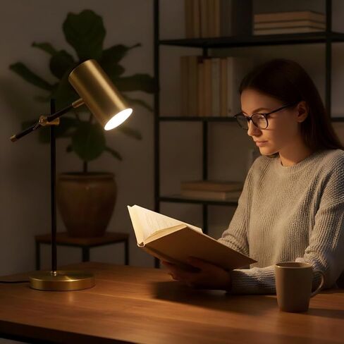 مصباح مكتبي حديث باللونين الأسود والذهبي مع منفذ شحن من النوع C، مصباح طاولة صناعي بسيط مع ذراع متأرجح، لغرفة الدراسة والمنزل والمكتب وغرفة النوم بجانب السرير in Kuwait