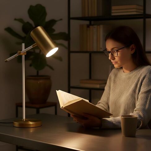مصباح مكتبي حديث باللونين الأسود والذهبي مع منفذ شحن من النوع C، مصباح طاولة صناعي بسيط مع ذراع متأرجح، لغرفة الدراسة والمنزل والمكتب وغرفة النوم بجانب السرير in Kuwait