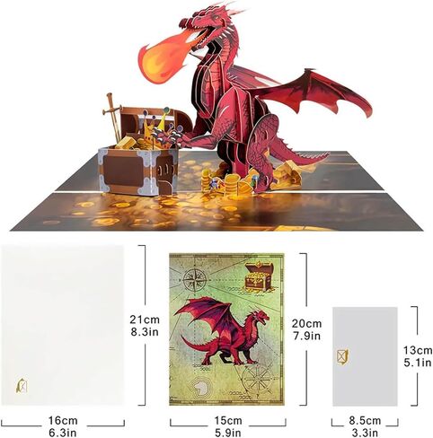 7.9 * 5.9 Inch 3D Dragon Spits Fire Handmade Greeting Card Birthday Funny Unique Dragon Magical in Saudi Arabia