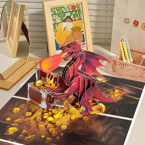 7.9 * 5.9 Inch 3D Dragon Spits Fire Handmade Greeting Card Birthday Funny Unique Dragon Magical in Saudi Arabia