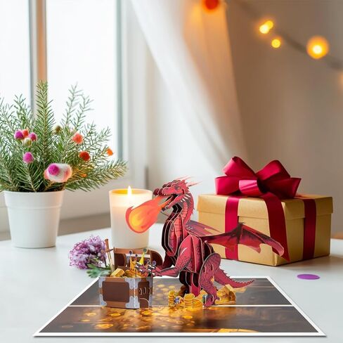 7.9 * 5.9 Inch 3D Dragon Spits Fire Handmade Greeting Card Birthday Funny Unique Dragon Magical in Saudi Arabia