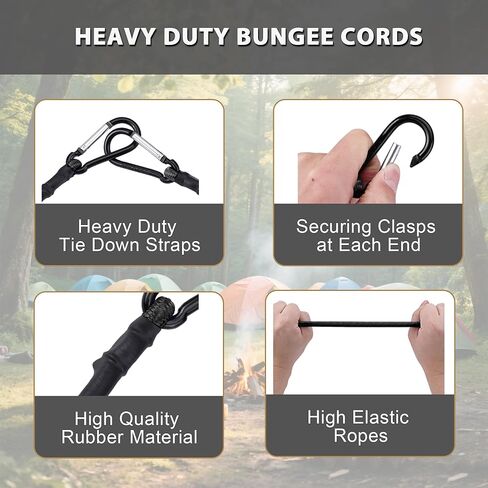 3pcs Black Bungee Cords with Closed Hooks – 14in 35cm – Durable & Elastic for Multipurpose Use in Saudi Arabia