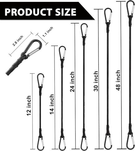5pcs Black Bungee Cords with Closed Hooks – 12-14-24-30-48in 12 * 1 14 * 4 24 * 1 30 * 1 48 * 1 – Durable & Elastic for Multipurpose Use in Saudi Arabia