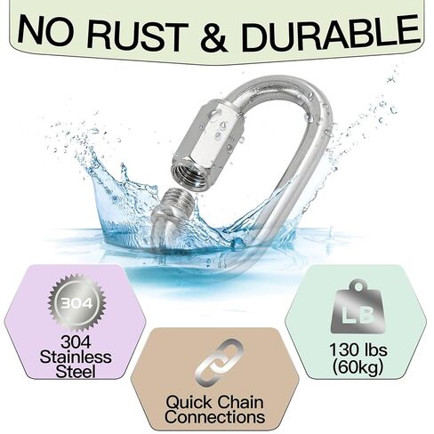 5 قطع M3.5 سلسلة ربط سريعة، 1/8 بوصة وصلات سريعة من الفولاذ المقاوم للصدأ، موصل سريع للقفل على شكل D - سعة 170 رطل in Kuwait