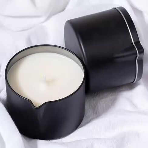 12 قطعة من علب شموع التدليك من رايانر، 4oz، علب شموع سوداء غير لامعة مع أغطية. حاوية معدنية فارغة لصنع شموع التدليك. in Saudi Arabia