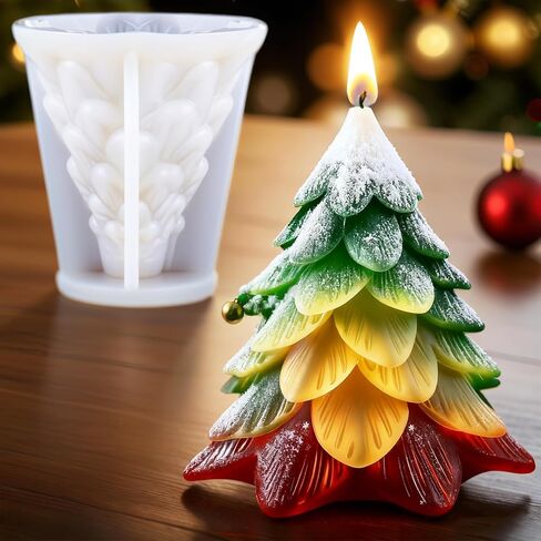 3D شجرة عيد الميلاد سيليكون شمعة الصابون راتنجات الايبوكسي قالب الشمع سيليكون الأشكال أشجار عيد الميلاد قالب لشمعة الراتنج الصابون الحرفية كعكة الشوكولاته صنع عدة هدية عيد الميلاد (زهرة شجرة عيد الميلاد) in Kuwait