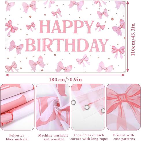 Pink Happy Birthday Backdrop Banner Coquette Bow Happy Birthday Banner 5.9x3.6ft Bow Themed Party Decorations For Girls Women Photography Bachelorette Party Decor in Saudi Arabia